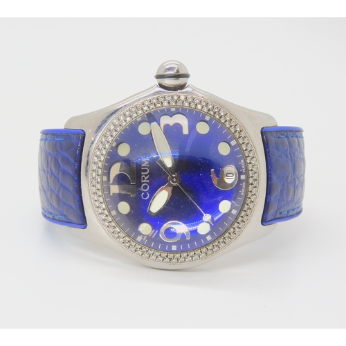 2907 - A CORUM BOUTIQUE WATCHin stainless steel and white gold with a cobalt blue metallic dial, eccentric ... 