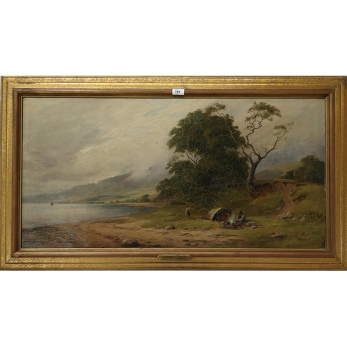 701 - JAMES HERON On the shores of Loch Fyne, signed,oil on canvas,dated, 1897 50 x 101cm... 