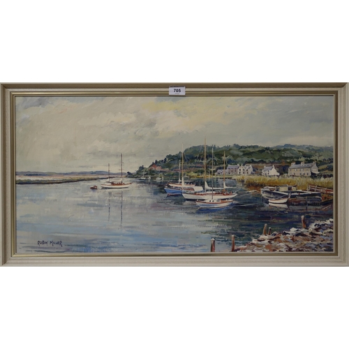 705 - ROBIN MILLER West coast port, signed, oil on board, 38 x 75cm  