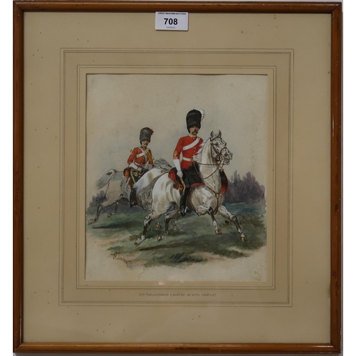 708 - RICHARD SIMKIN 2ND Dragoons (Royal Scots Greys), signed, watercolour, 24 x 21cm... 