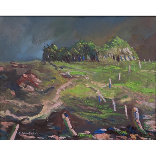 796 - GORDON COCKBURN (SCOTTISH 1944-2022)SUMMER STORM, KERSEOil on canvas, 40 x 49cmTitled and signed ver... 