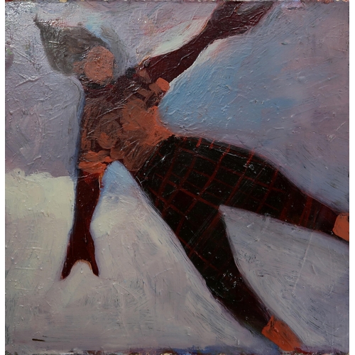 802 - DONALD MACLEOD (SCOTTISH 1956-2018)FLYING SCOTSMANOil on board, 31 x 31cm... 