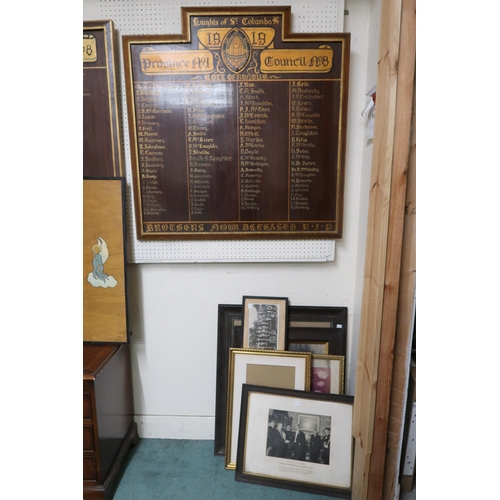 44 - A lot to include Knights of St Columba roll of honour boards, squire section board for most efficien... 