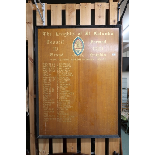 44 - A lot to include Knights of St Columba roll of honour boards, squire section board for most efficien... 