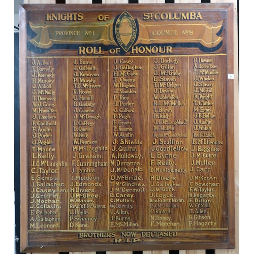 45 - A lot to include Knights of St Columba Grand Knights board, roll of honour board, meritorious award ... 