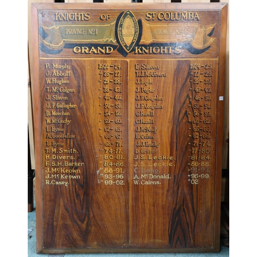 45 - A lot to include Knights of St Columba Grand Knights board, roll of honour board, meritorious award ... 