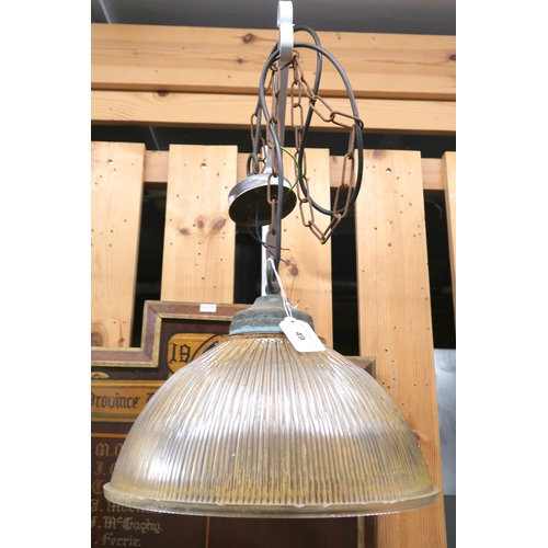 49 - A pair of 20th century ribbed domed glass ceiling light pendants, 30cm wide (2)