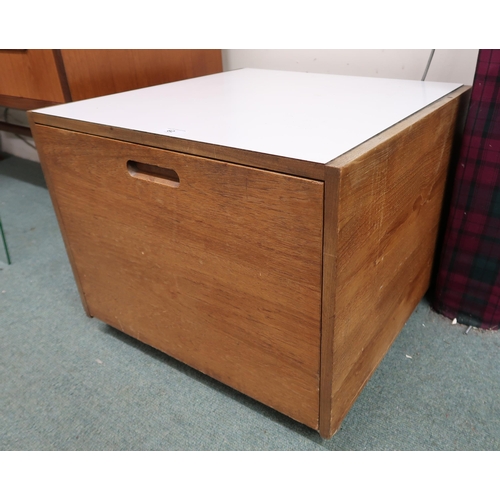 62 - A mid 20th century teak Meredew single drawer filing cabinet with formica top, 44cm high x 56cm wide... 