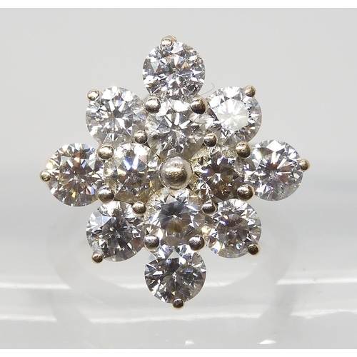 2788 - A SUBSTANTIAL DIAMOND CLUSTER RINGset with estimated approx 3.60cts of brilliant cut diamonds, mount... 