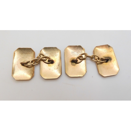 503 - A pair of 9ct gold Mackintosh style cufflinks together with a back & front Deco pattern monogram... 