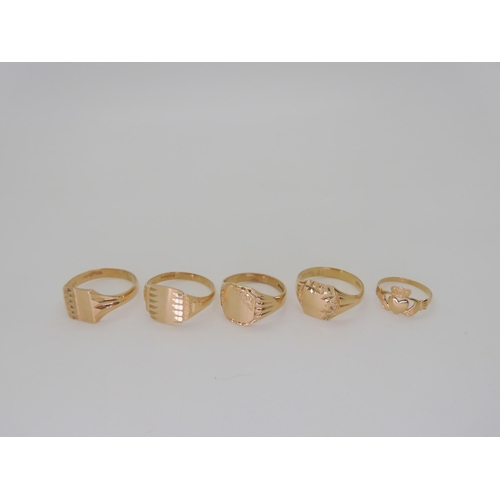 505 - Four 9ct gold retro gents signet ring sizes V1/2, X1/2 and Y,all hallmarked Birmingham 1979 together... 