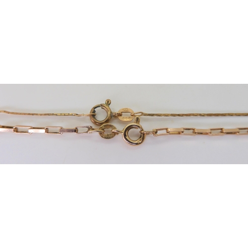 508 - A 9ct rose gold long link chain, length 60cm, a broken chain and a pair of 10k diamond accent earrin... 