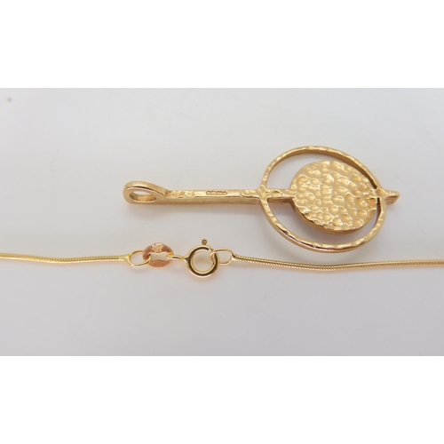 537 - Two 9ct gold Malcolm Gray for Ortak pendants, large, diameter 2.9cm, with rope chain, length 40cm, w... 