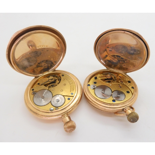 579 - A 9ct gold half hunter pocket watch, diameter 5cm, weight including mechanism 82.7gms,  togethe... 