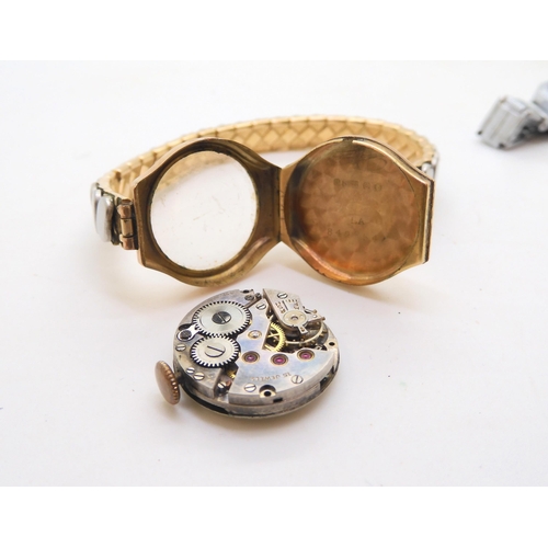 587 - Four 9ct gold cased ladies vintage watches, weight with straps mechanisms etc 77.2gms, together with... 