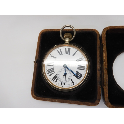 691 - Four silver cased fob watches, one with a silver engraved dial,diameter 4cm, a goliath pocket watch ... 