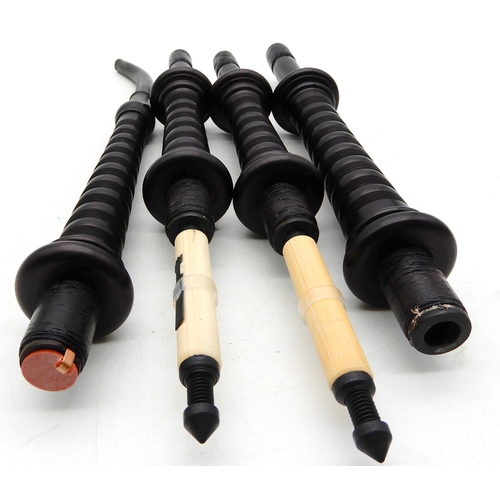 456 - HENDERSON HIGHLAND BAGPIPES nickel and faux ivory mounted blackwood circa 1930, recently professiona... 