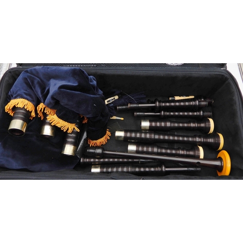 456 - HENDERSON HIGHLAND BAGPIPES nickel and faux ivory mounted blackwood circa 1930, recently professiona... 