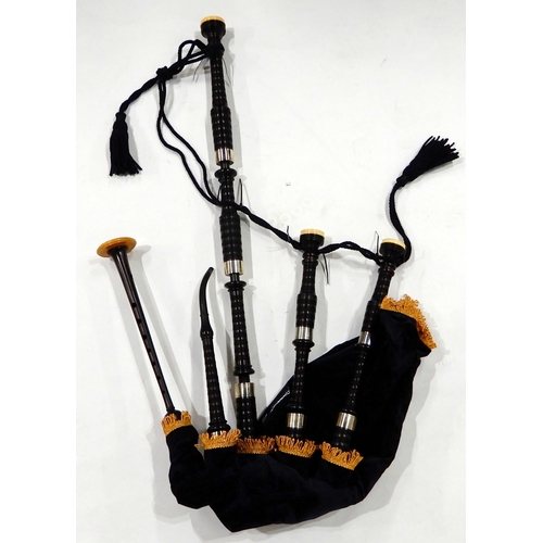 456 - HENDERSON HIGHLAND BAGPIPES nickel and faux ivory mounted blackwood circa 1930, recently professiona... 