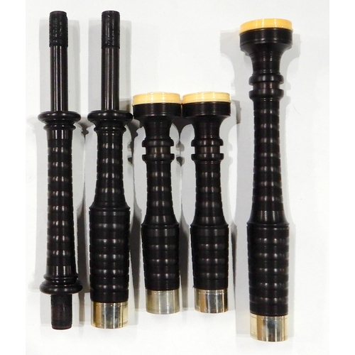 456 - HENDERSON HIGHLAND BAGPIPES nickel and faux ivory mounted blackwood circa 1930, recently professiona... 