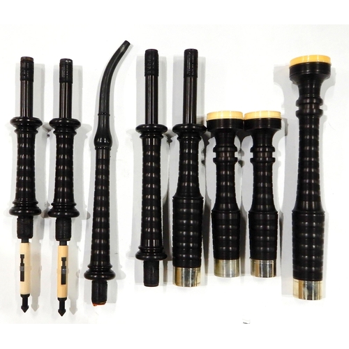 456 - HENDERSON HIGHLAND BAGPIPES nickel and faux ivory mounted blackwood circa 1930, recently professiona... 