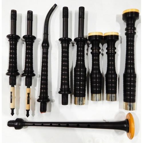 456 - HENDERSON HIGHLAND BAGPIPES nickel and faux ivory mounted blackwood circa 1930, recently professiona... 