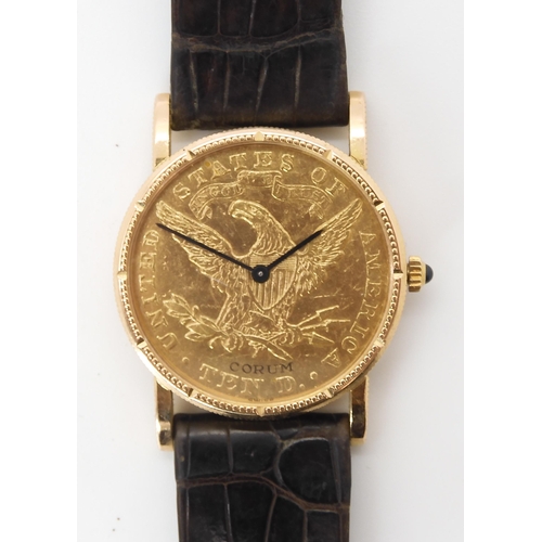 A CORUM TEN DOLLAR GOLD COIN WATCHthe dial and back of case made