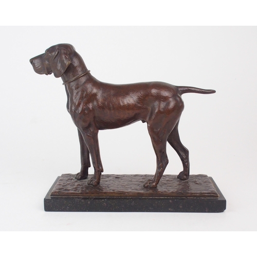 2156 - OSKAR PFLUG (GERMAN 1858-1937)A bronze of a standing Pointer dog, incised to base O. Pflug *** 01, w... 
