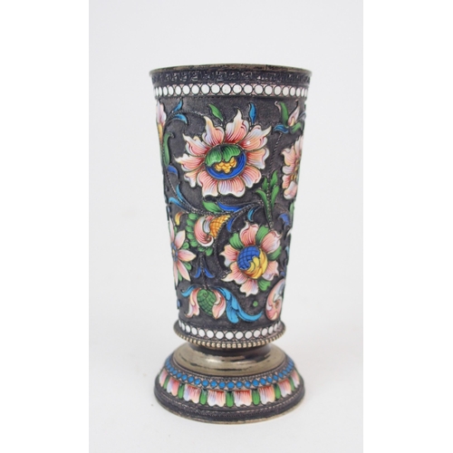 2451 - A RUSSIAN SILVER CLOISONNE ENAMEL BEAKERby Vasily Andreyev, Moscow, early 20th century, of slightly ... 