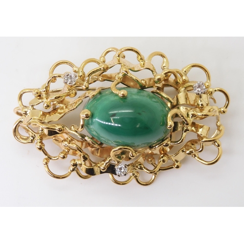 2761 - A RETRO MALACHITE AND DIAMOND BROOCHmade throughout in white and yellow metal, dimensions 5.2cm x 3.... 