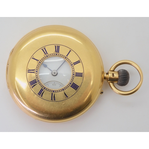 2902 - A HALF HUNTER POCKET WATCHthe case in 18ct gold with London hallmarks for 1879, the inner cover engr... 