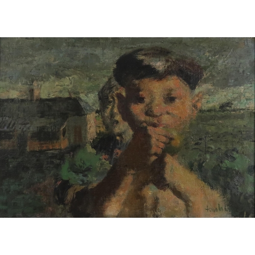 2935 - DAVID DONALDSON RSA LLD (SCOTTISH 1916-1996)BOY EATING AN APPLE Oil on canvas, signed lower right, 2... 