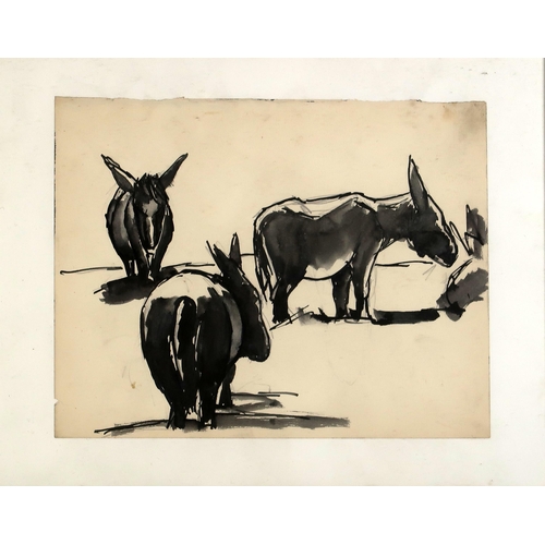 2975 - JOSEF HERMAN OBE RA (BRITISH 1911-2000)DONKEYSPencil, ink and wash, 17.5 x 22.5cm (7 x 9