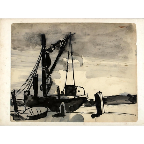 2976 - JOSEF HERMAN OBE RA (BRITISH 1911-2000)HARBOUR SCENEPencil, ink and wash 20 x 25cm (8 x 9.75