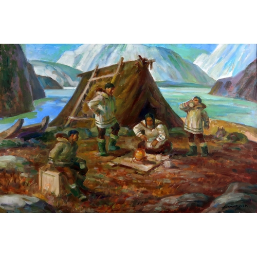 2993 - ADAM SHERRIFF SCOTT (SCOTTISH/CANADIAN 1887-1980)INUIT CAMPOil on canvas, signed lower right, 60 x 9... 