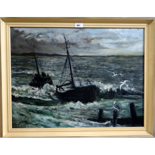 801 - LOXTON Fishing boats coming in, signed, oil on board, 49 x 65cm