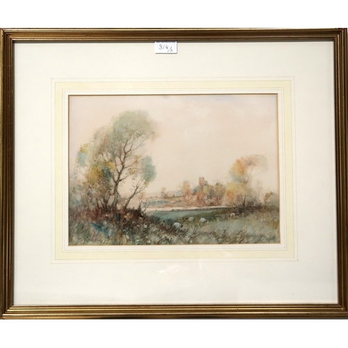 814 - TOM CAMPBELL Crookston Castle and another, signed, watercolour, 25 x 36cm (2)