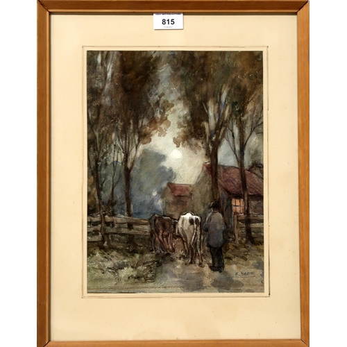 815 - ROBERT EADIE Farmer with cows, signed, watercolour, 31 x 22cm