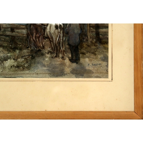 815 - ROBERT EADIE Farmer with cows, signed, watercolour, 31 x 22cm