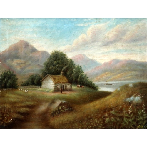 831 - L BURLEIGH Bruhl, signed, watercolour, 52 x 33cm, J MCGREGOR Cottage, oil and BLACKIE cockerel,... 