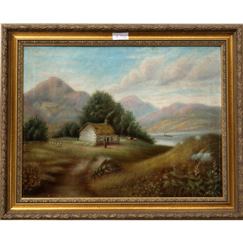 831 - L BURLEIGH Bruhl, signed, watercolour, 52 x 33cm, J MCGREGOR Cottage, oil and BLACKIE cockerel,... 