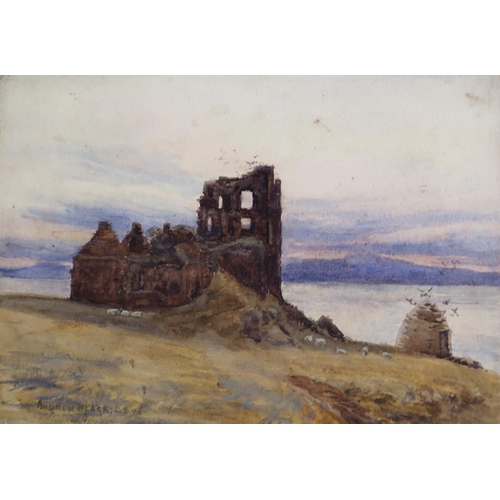 836 - ANDREW BLACK R.S.W Old castle, sunset, signed, watercolour,25 X 35cm 