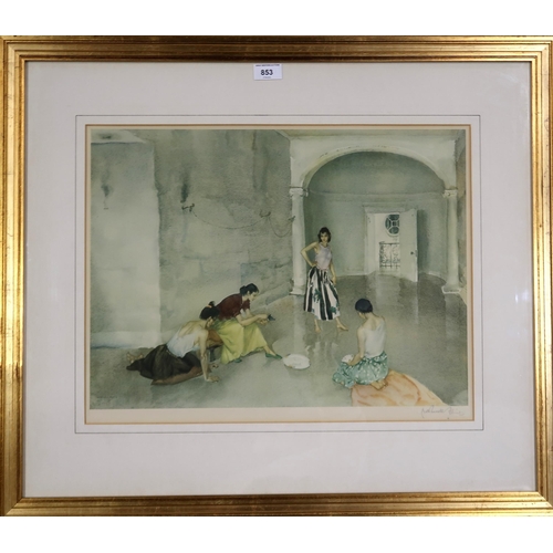 853 - WILLIAM RUSSELL FLINT (SCOTTISH 1880-1969)WOMEN PLAYING CARDSPrint multiple, 36 x 50cm... 