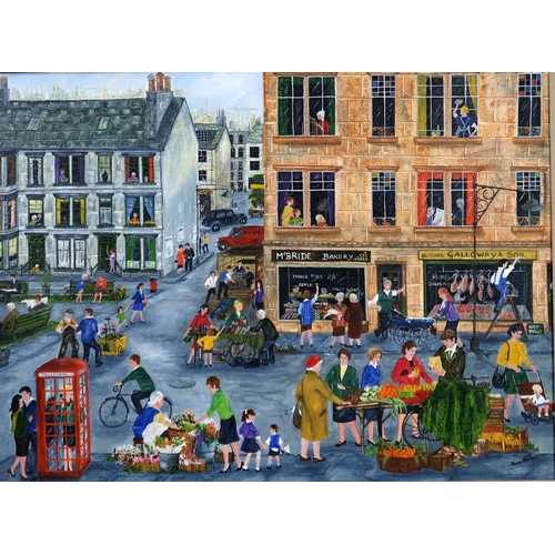 867 - SHEENA HOLMER (SCOTTISH)MARKET SCENEOil on canvas, signed lower right, 44 x 58cm... 