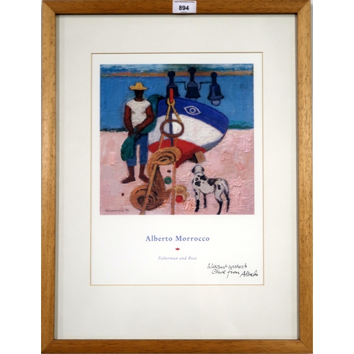 894 - ALBERTO MOROCCO (SCOTTISH 1917-1998)FISHERMAN AND BOATPrint multiple, 38 x 27cmBares inscription 'Wi... 