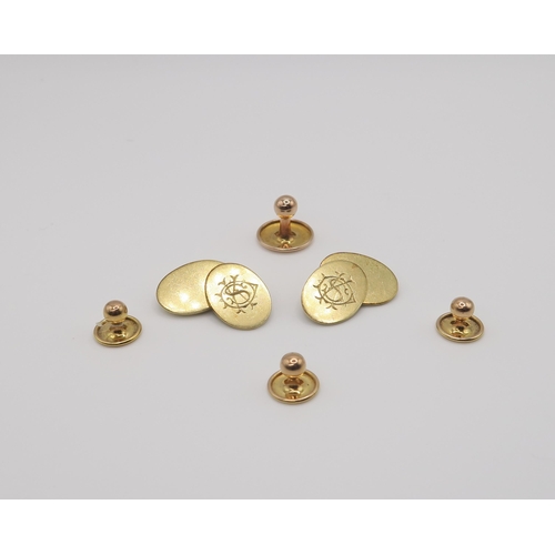 606 - A pair of 9ct gold monogrammed cufflinks hallmarked Birmingham 1849, and one large and three small 9... 