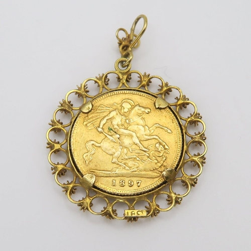 646 - A 1897 gold half sovereign in a 18ct gold pendant mount, weight 5.7gms