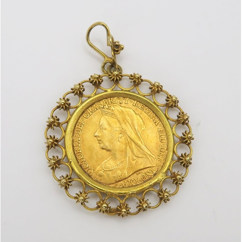 646 - A 1897 gold half sovereign in a 18ct gold pendant mount, weight 5.7gms