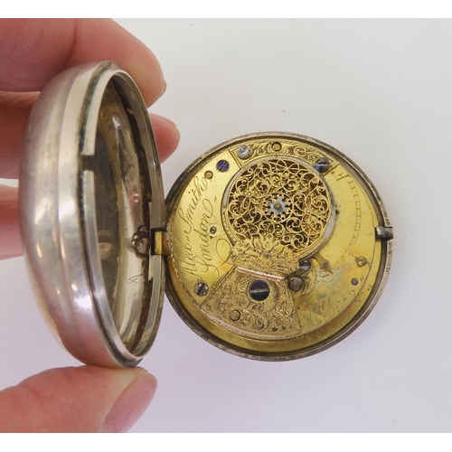 795 - The inner watch from a pair case pocket watch, bearing hallmarks for Birmingham 1811, the movement e... 