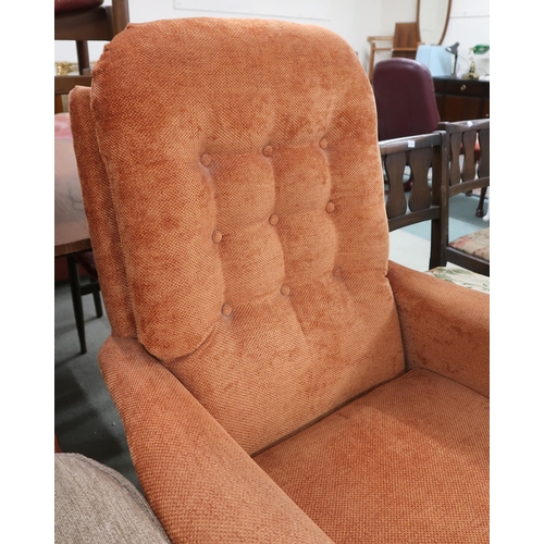 105 - A lot comprising mid 20th century teak framed American style rocking chair with grey upholstery and ... 